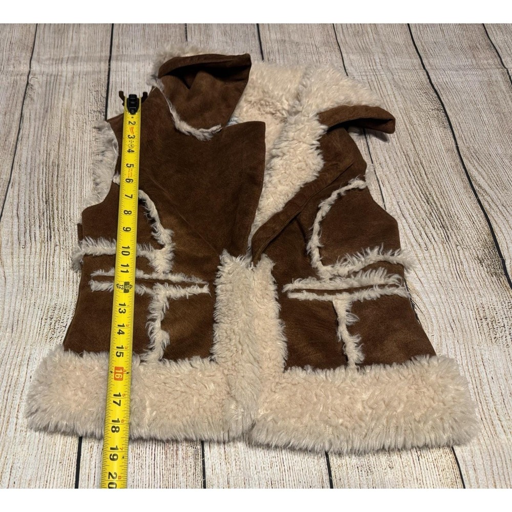 Vintage Western Brown Suede Vest Faux Fur Y2K Guess Jeans Authentic Sz M GTubU - Picture 3 of 10
